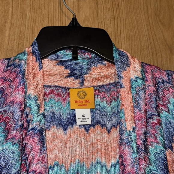 Colorful Zigzag Patterned Colorful Open Front Cardigan Size 1X New - Picture 4 of 4